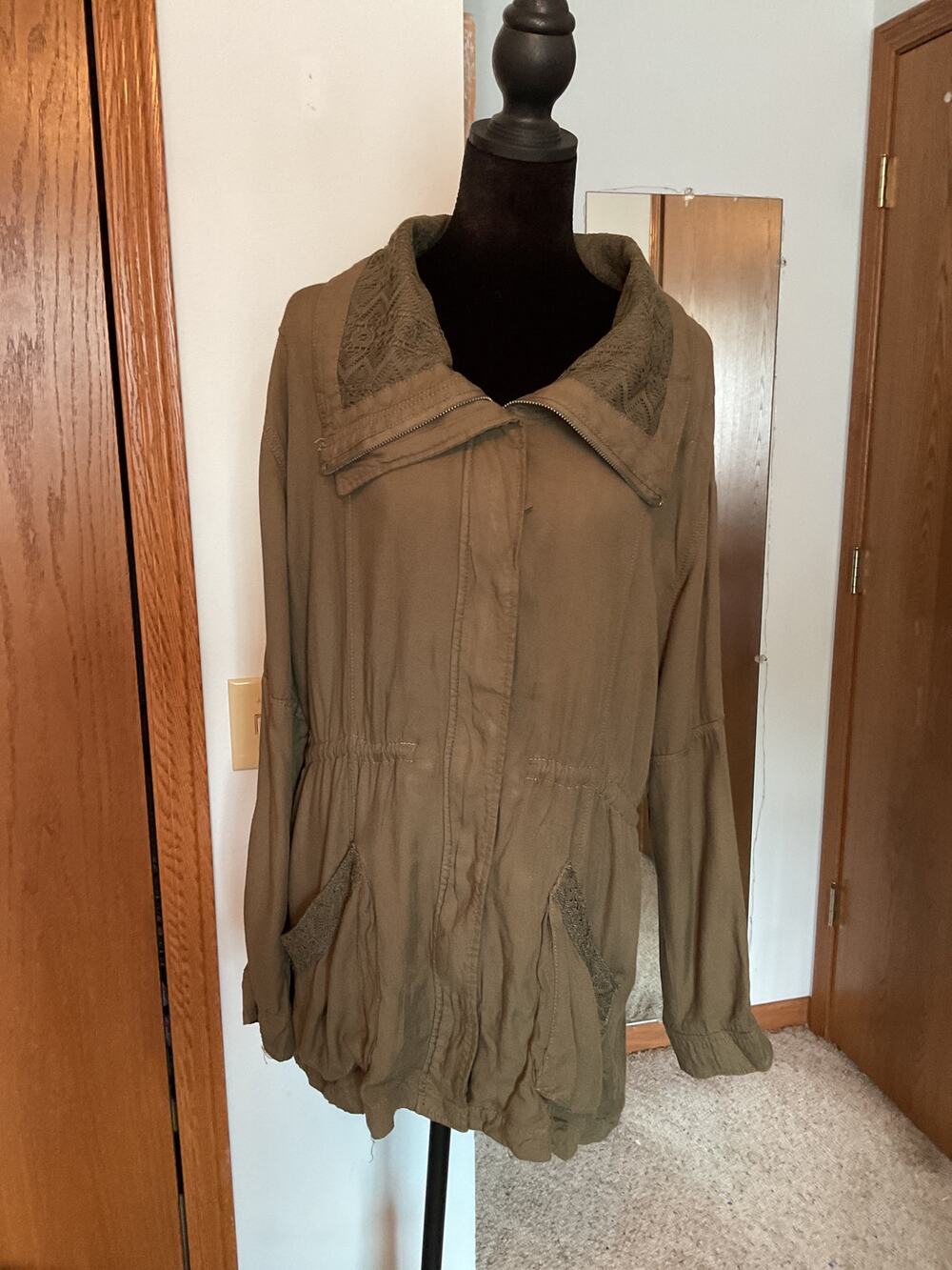 Ashley by 26 International Utility Anorak Jacket Crochet Lace Accent Size L.